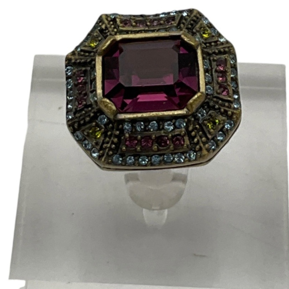 Heidi Daus Vintage 1990s Amethyst Glass Statement Cocktail Ring Size 6